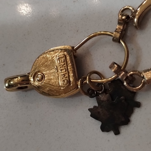 Monet gold tone charms monogram H cross and maple leaves 2 inches long - Picture 4 of 8